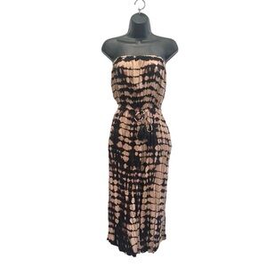Nordstrom Elan strapless wide leg black & tan tie dye jumpsuit w side pockets S
